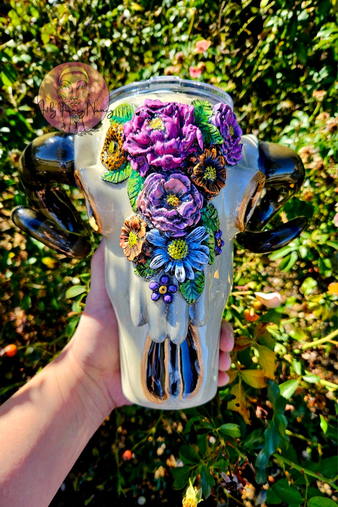 Floral Ram Skull Tumbler 32oz