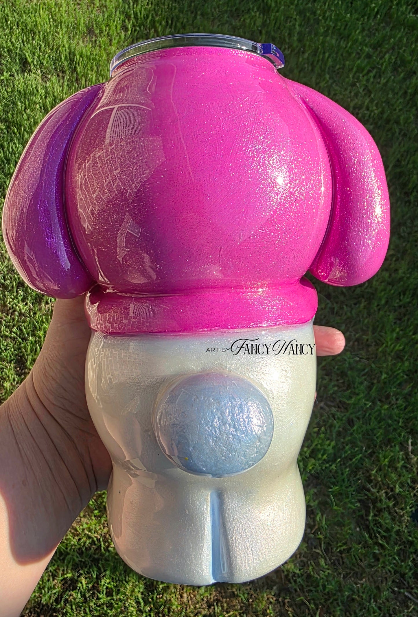 Pink cat in bunny hat 24oz