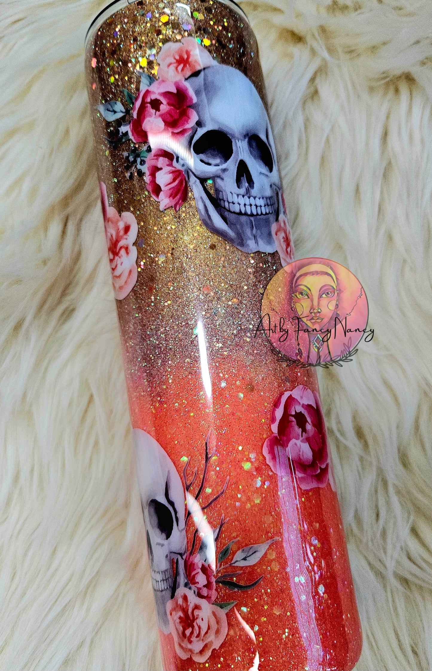 Peach and Gold Skull Floral 35oz