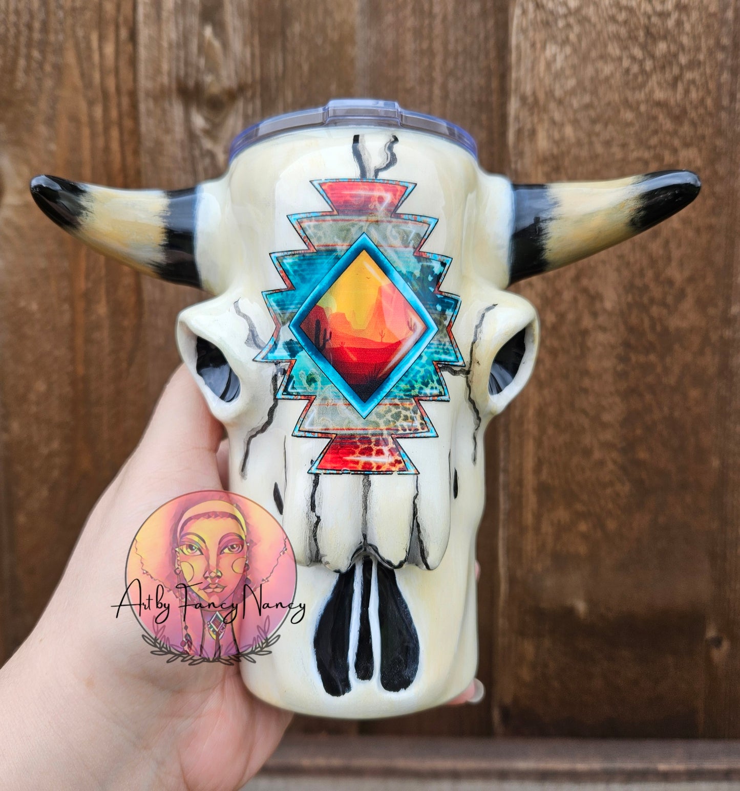 16oz Aztec Bull Skull Tumbler