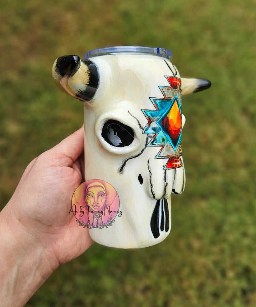 16oz Aztec Bull Skull Tumbler