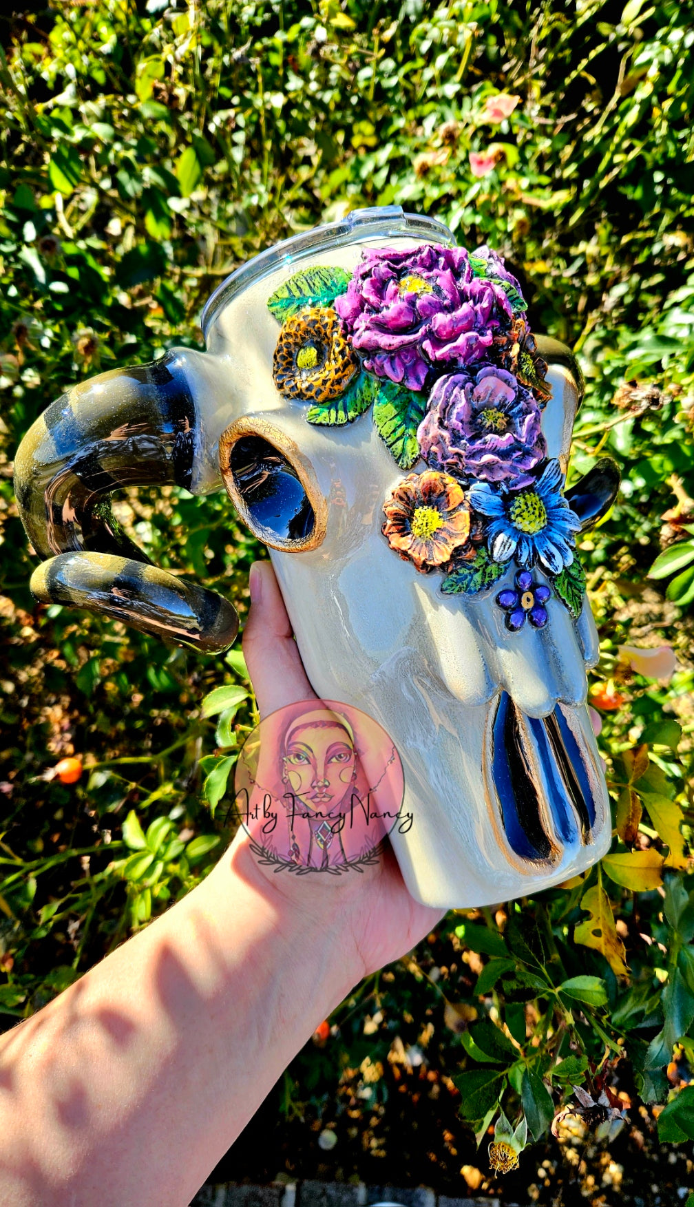 Floral Ram Skull Tumbler 32oz