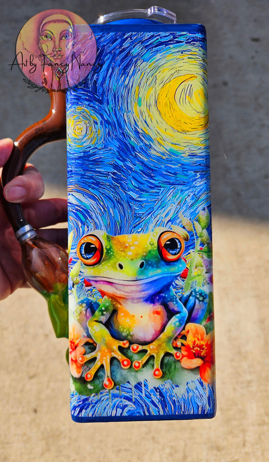 Stary Night Frog with artist quote. 24oz tumbler