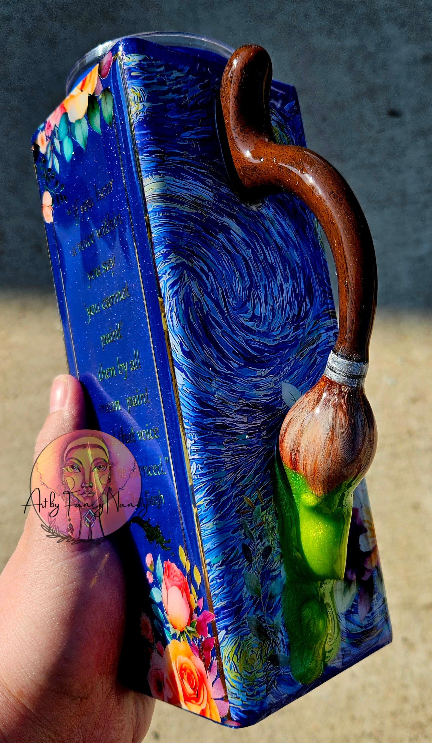 Stary Night Frog with artist quote. 24oz tumbler