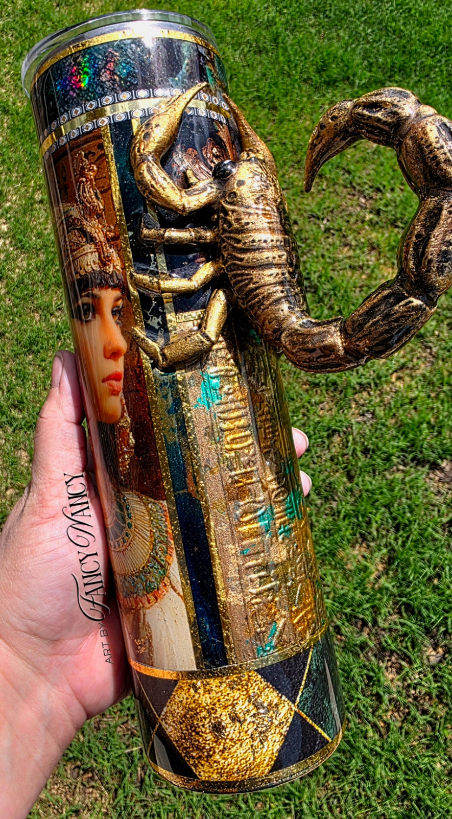 Egyptian Inspired Tumbler with scorpion handle 35oz