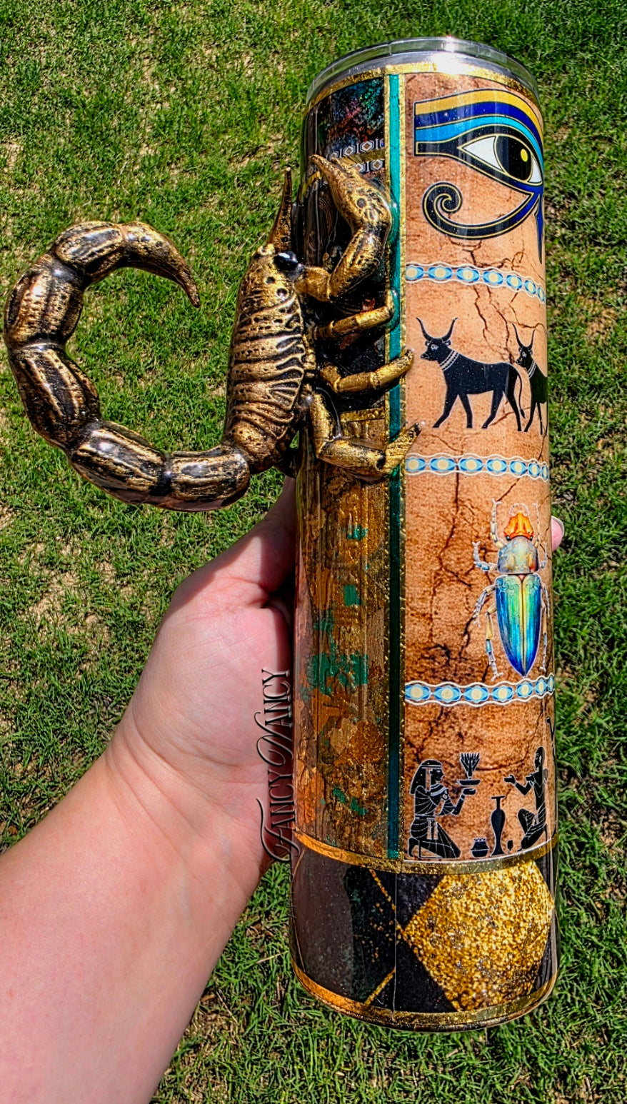 Egyptian Inspired Tumbler with scorpion handle 35oz