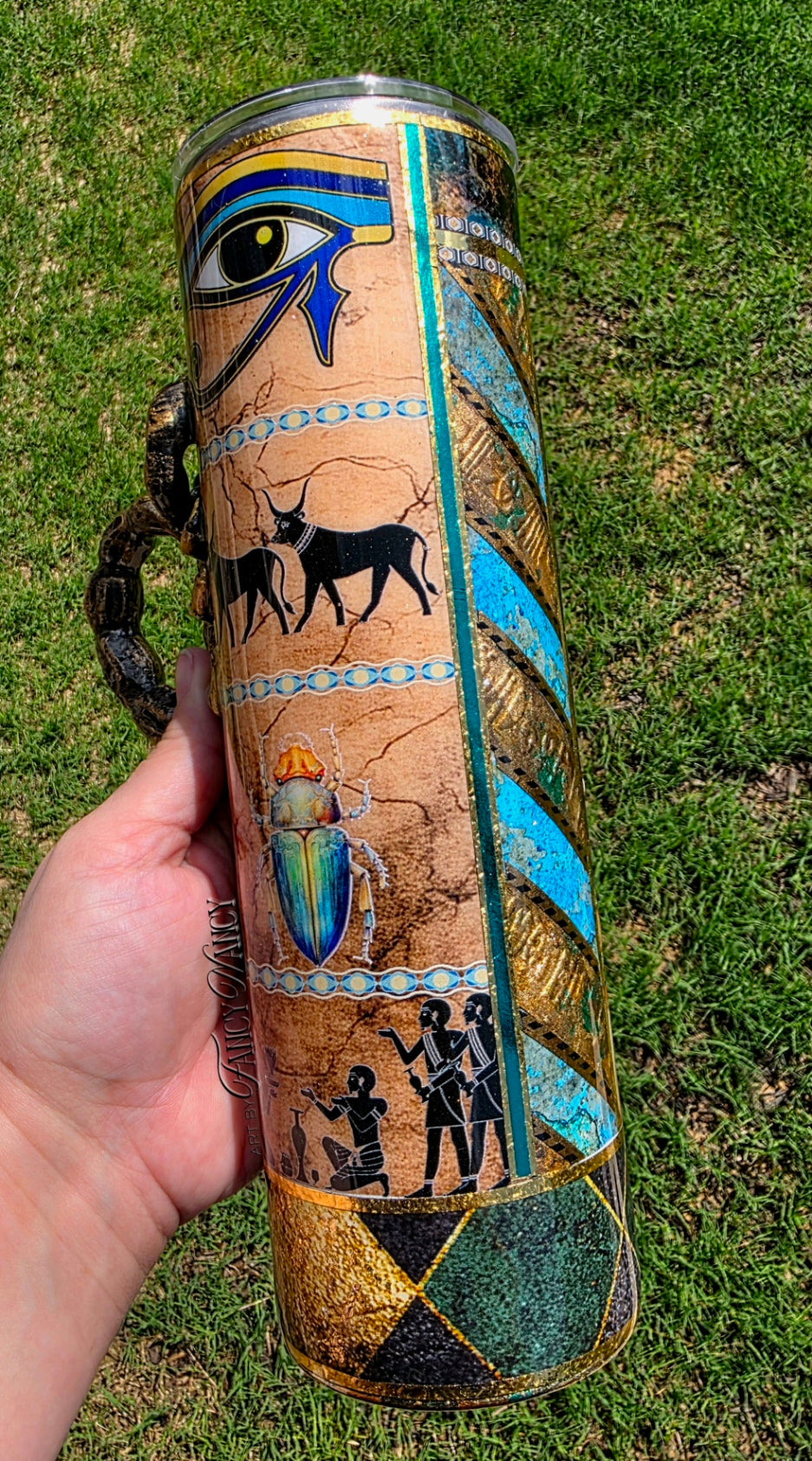 Egyptian Inspired Tumbler with scorpion handle 35oz
