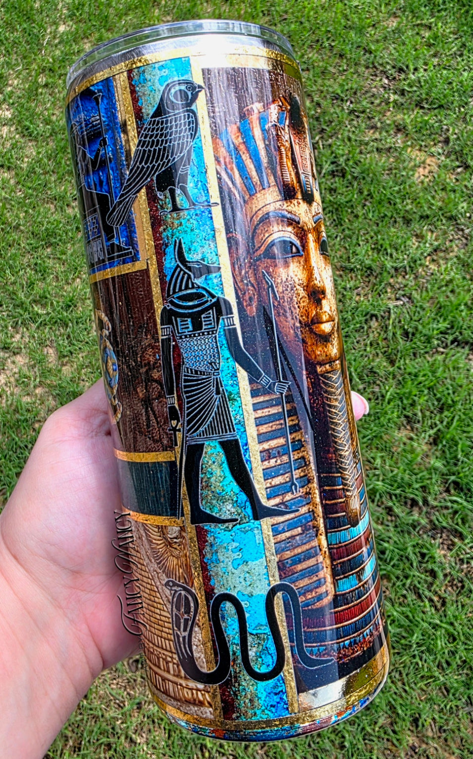 Egyptian Inspired Tumbler with Scroll Handle 30oz
