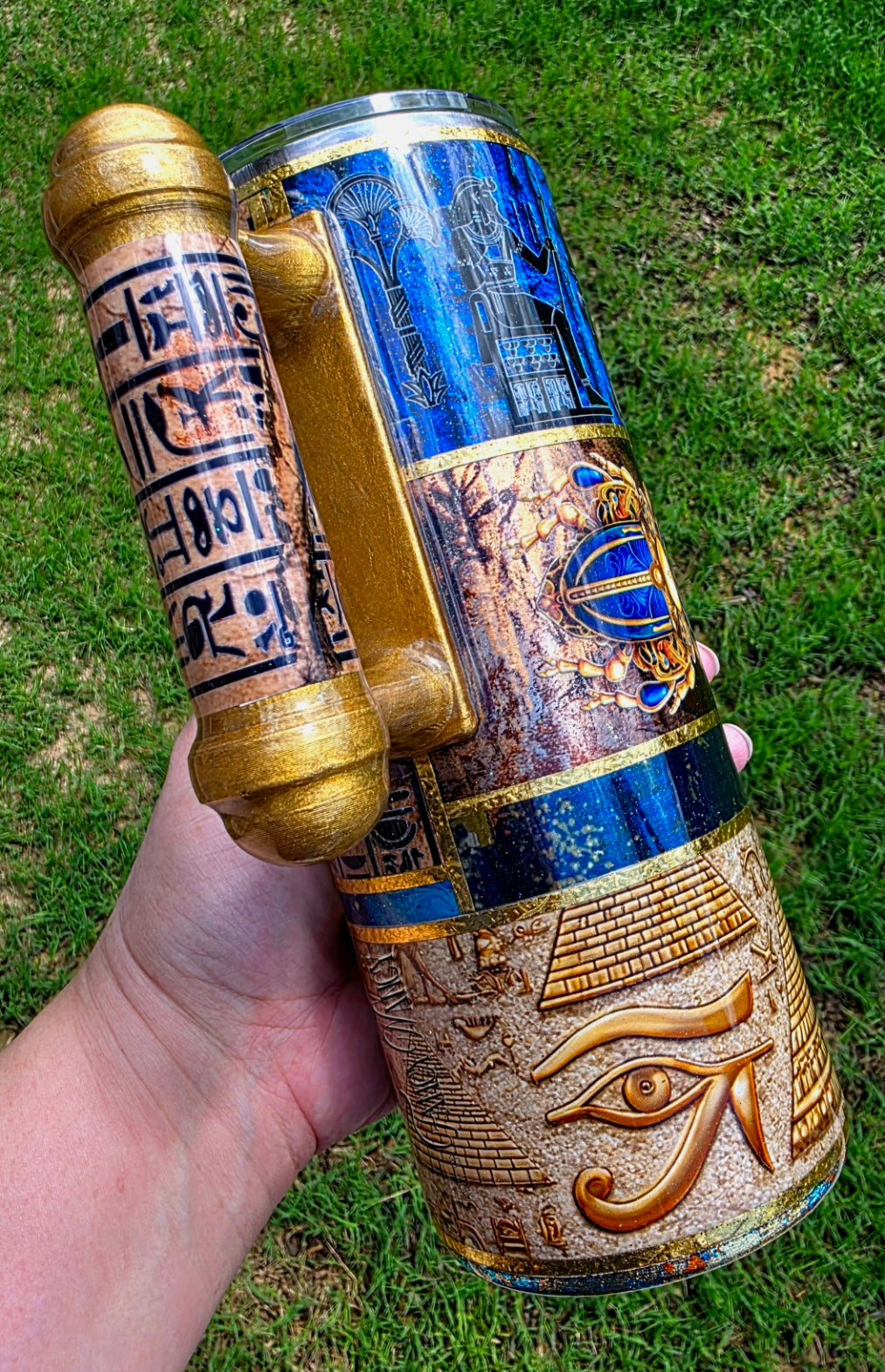 Egyptian Inspired Tumbler with Scroll Handle 30oz