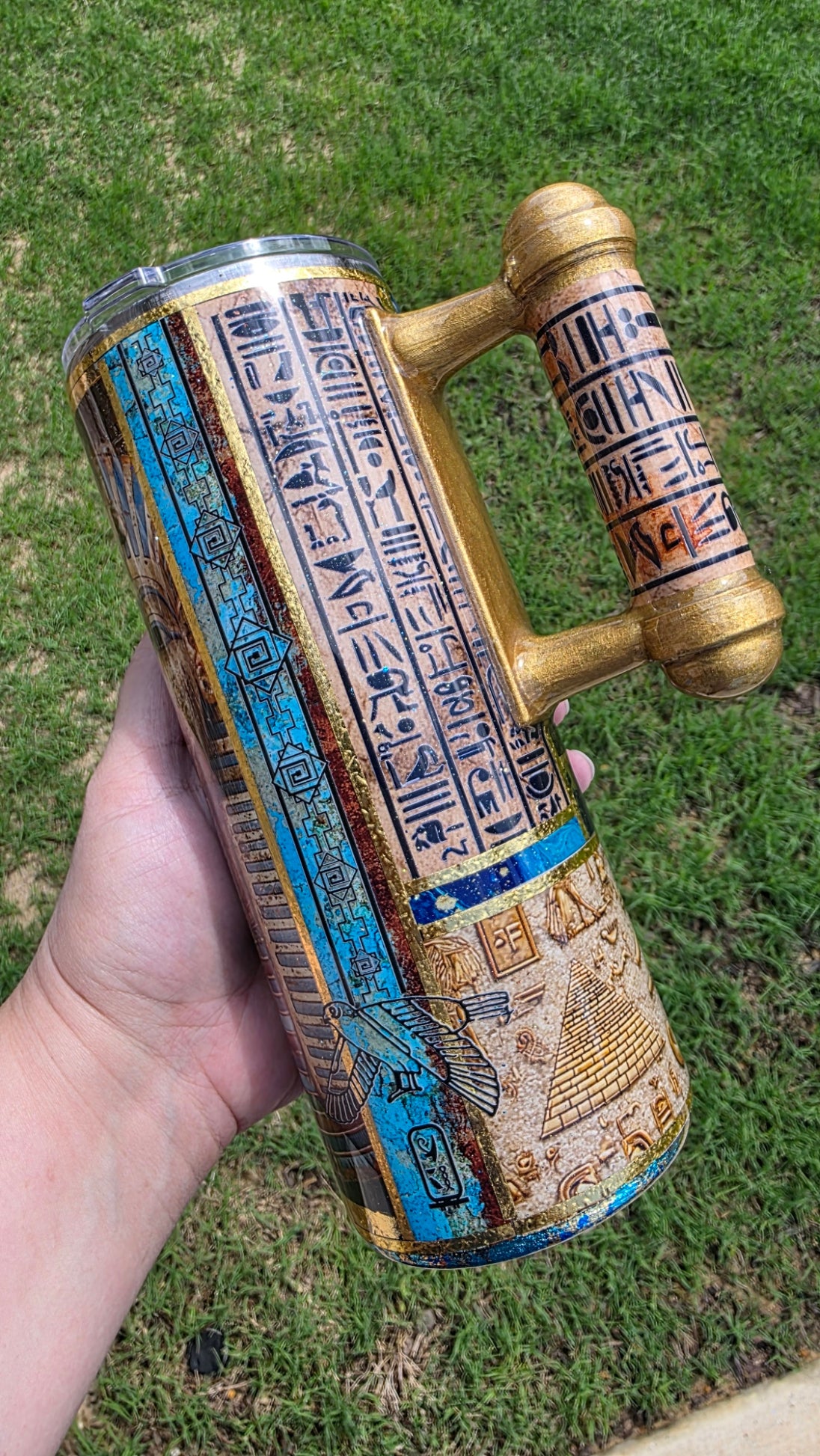 Egyptian Inspired Tumbler with Scroll Handle 30oz