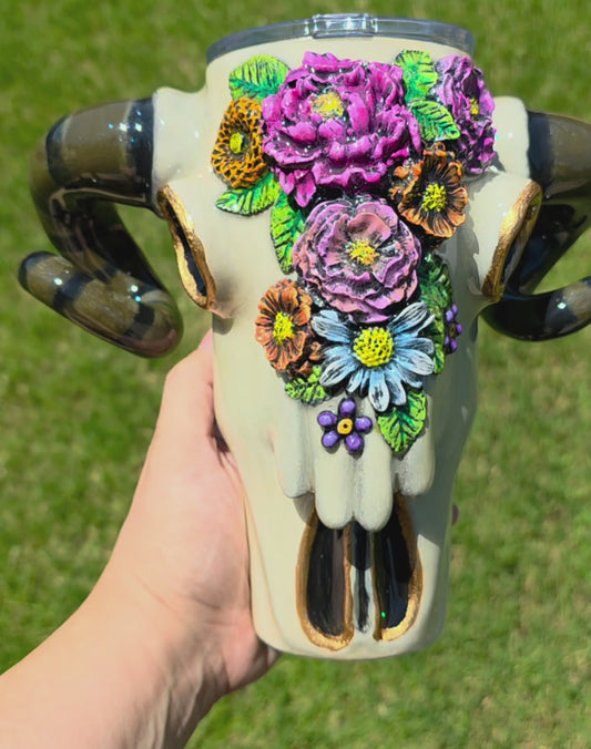 Floral Ram Skull Tumbler 32oz