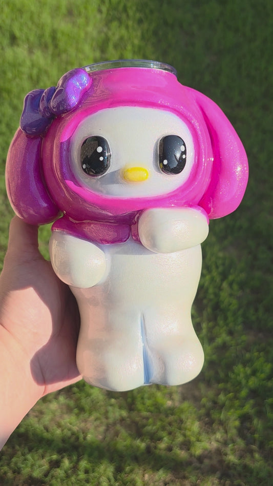Pink cat in bunny hat 24oz