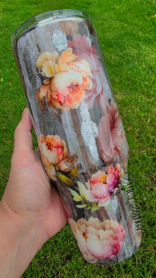 Wood and floral 40oz tumbler