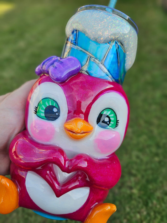 Pink Penguin tumbler 24oz