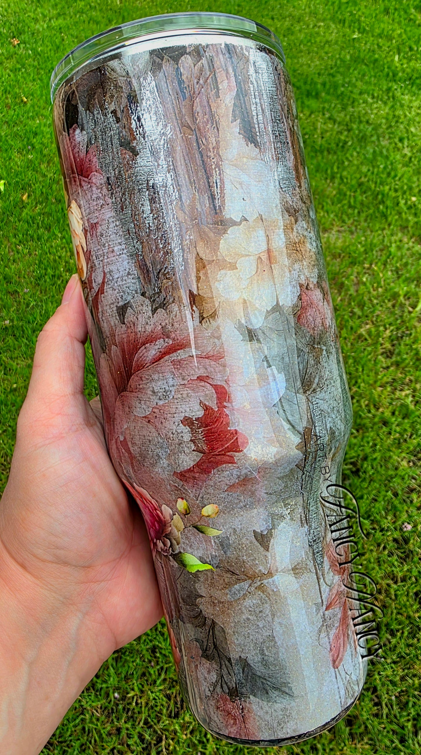 Wood and floral 40oz tumbler