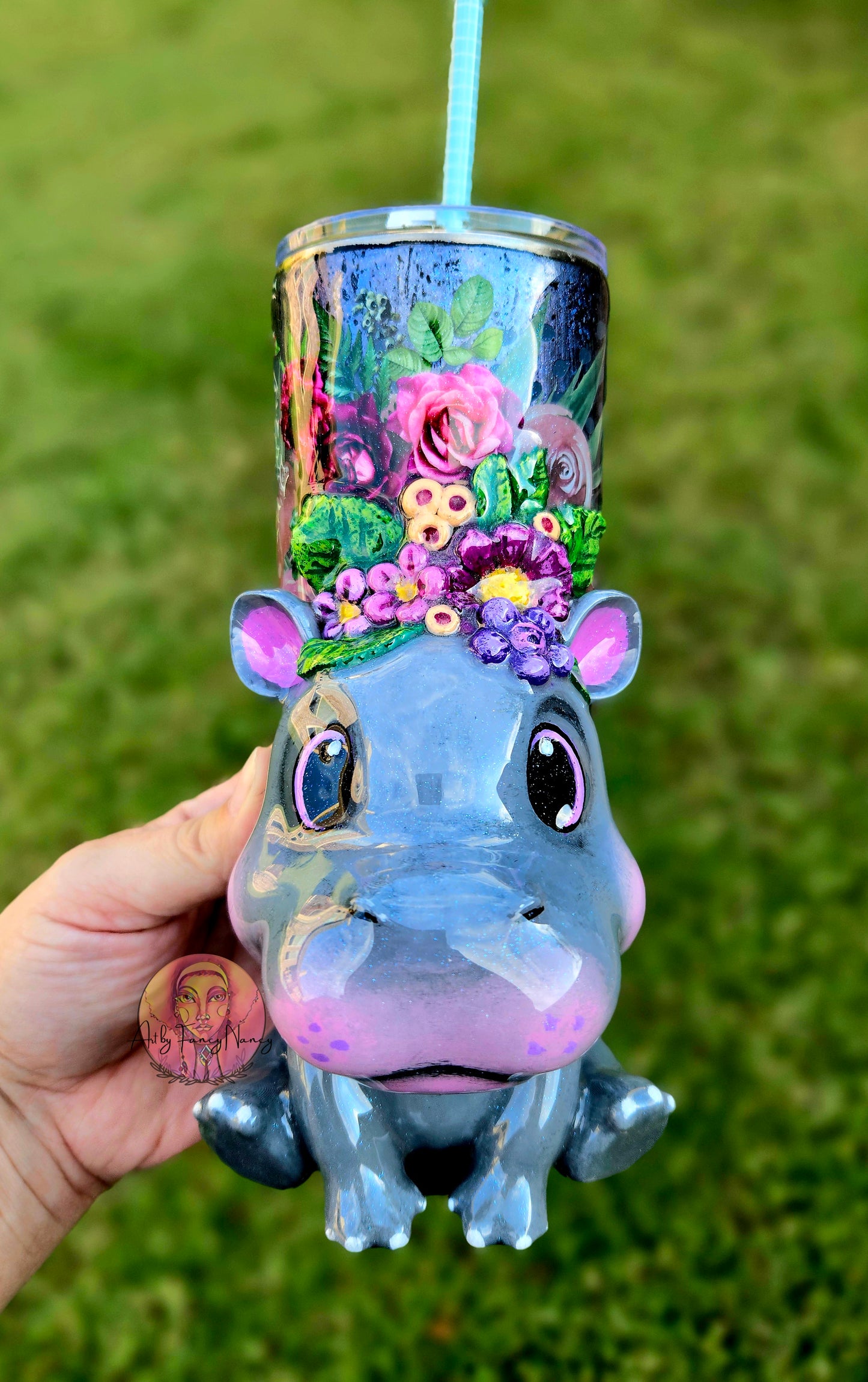 Floral hippo tumbler 24oz
