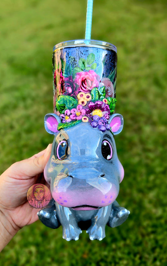 Floral hippo tumbler 24oz