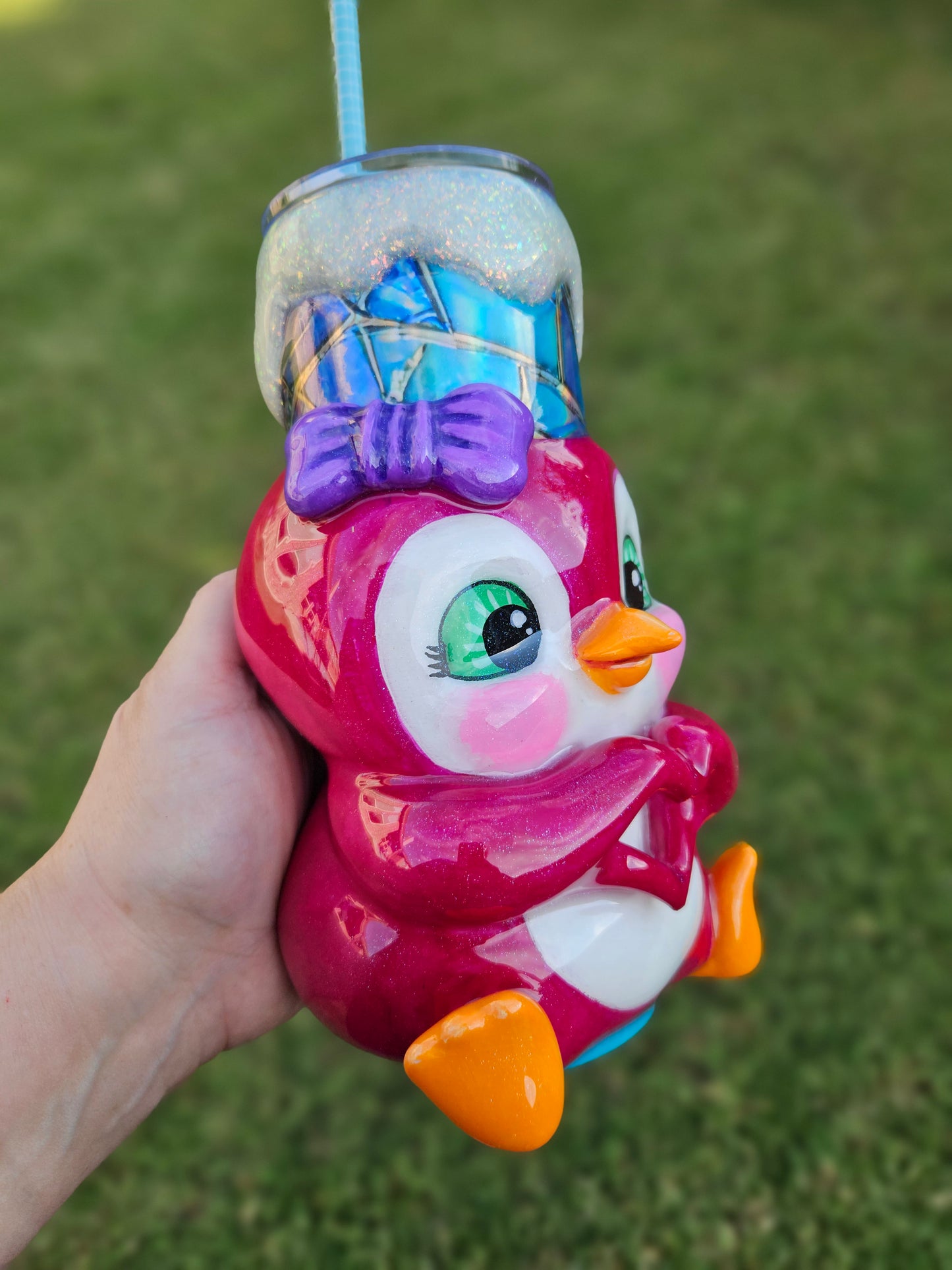Pink Penguin tumbler 24oz