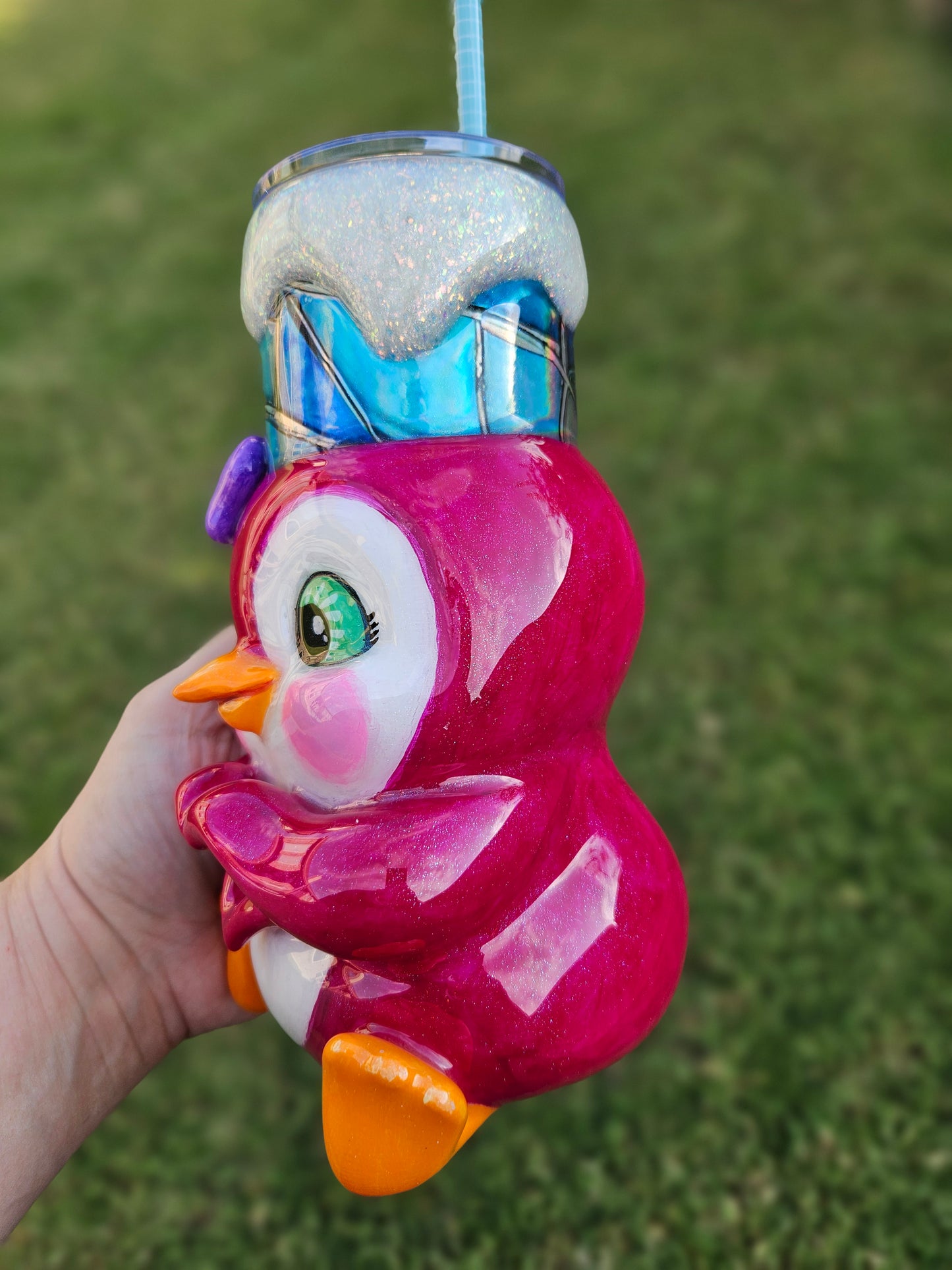 Pink Penguin tumbler 24oz