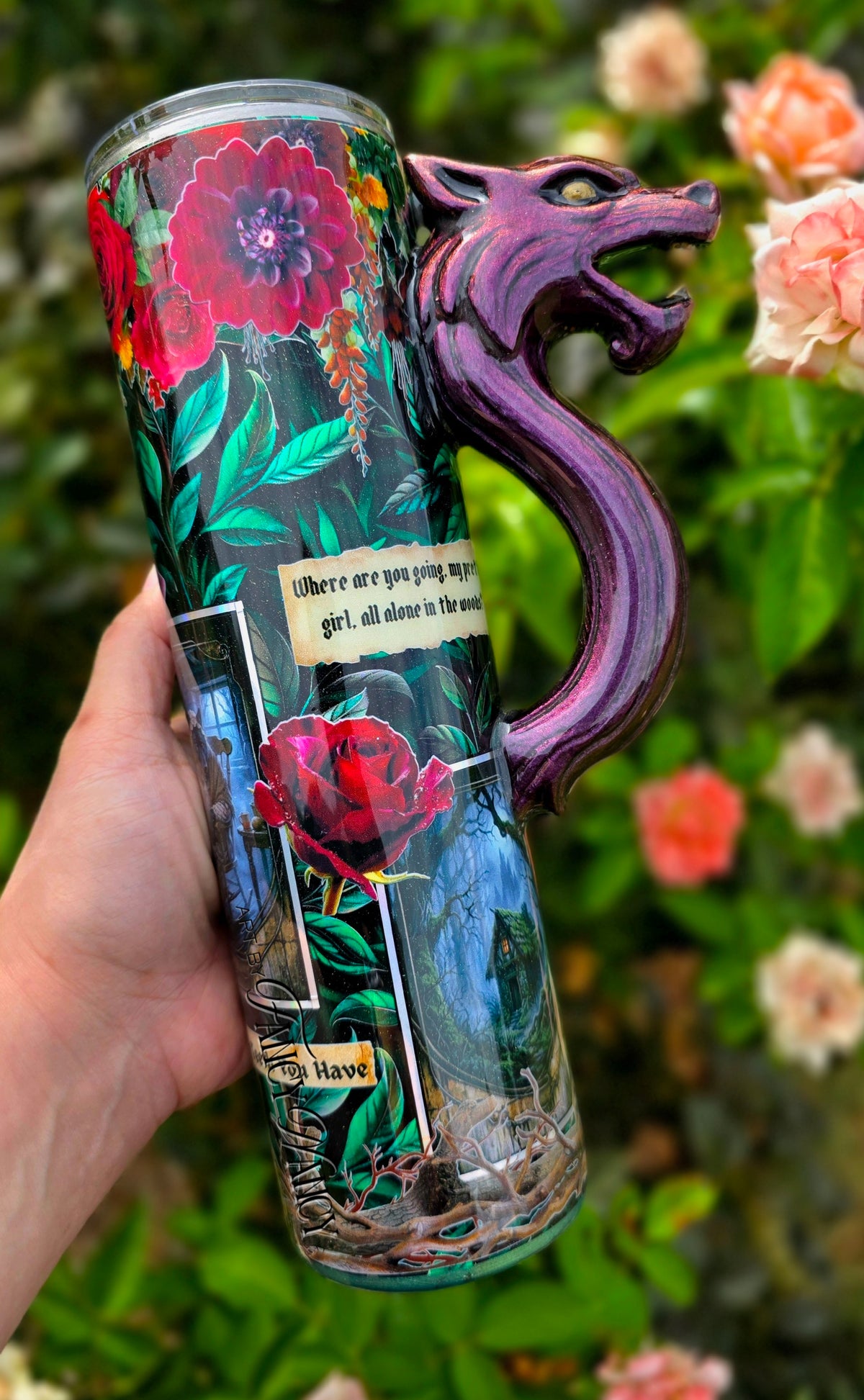 Red Riding Hood tumbler with 3d wolf handle #2 35oz