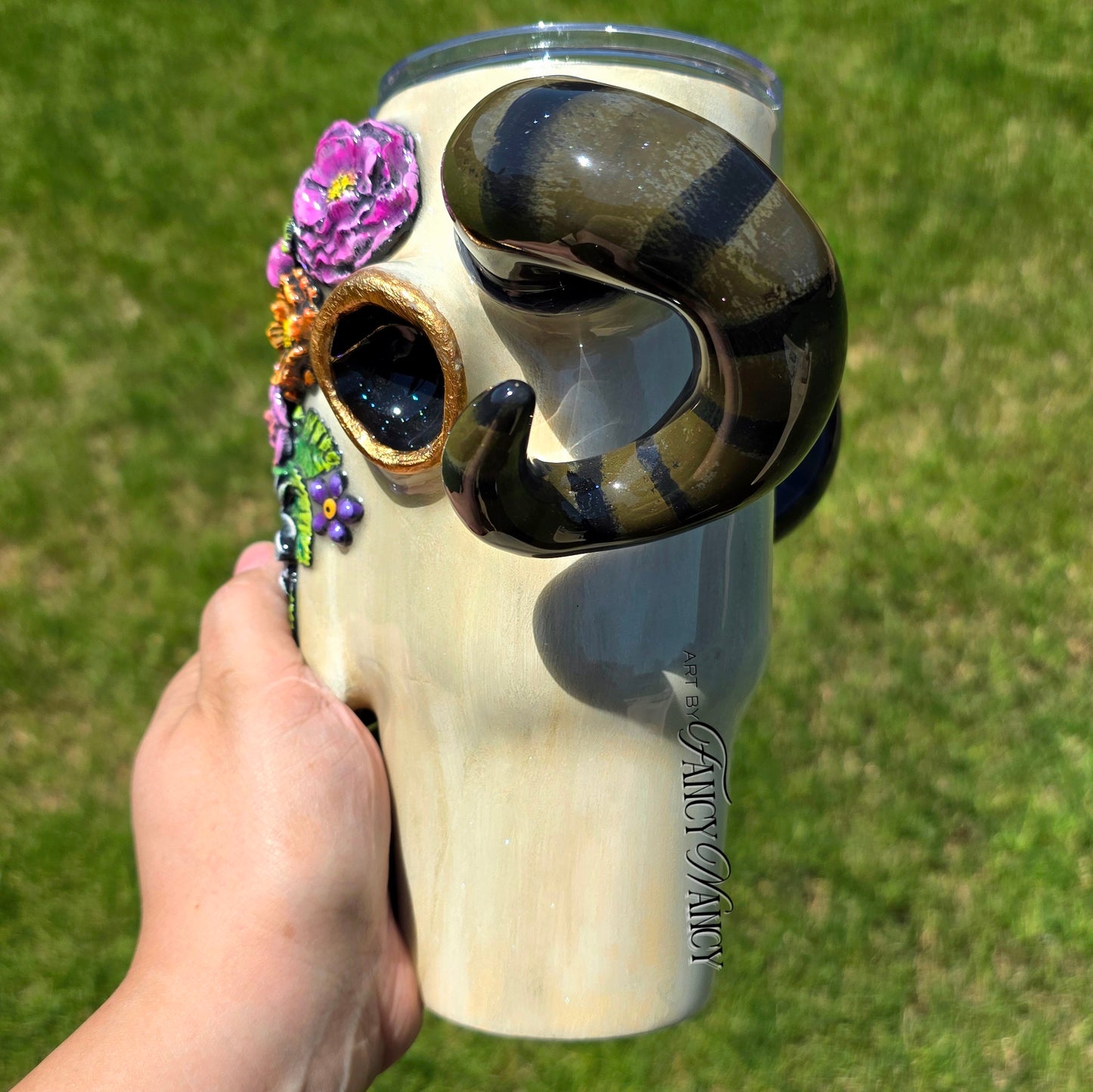 Floral Ram Skull Tumbler 32oz