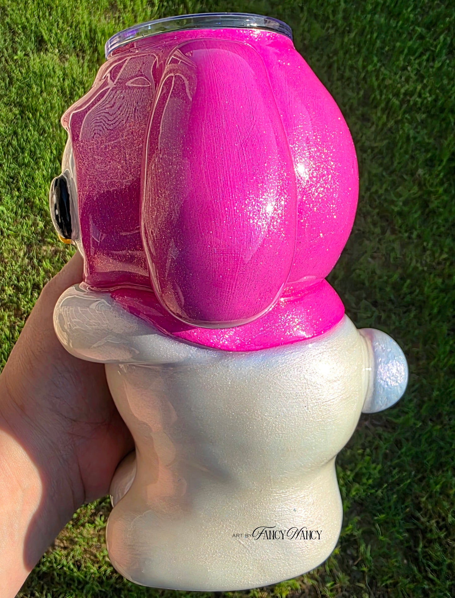 Pink cat in bunny hat 24oz