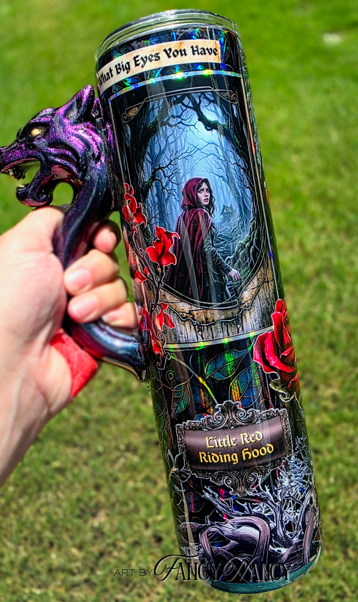 Red Riding Hood tumbler with 3d wolf handle #1 35oz