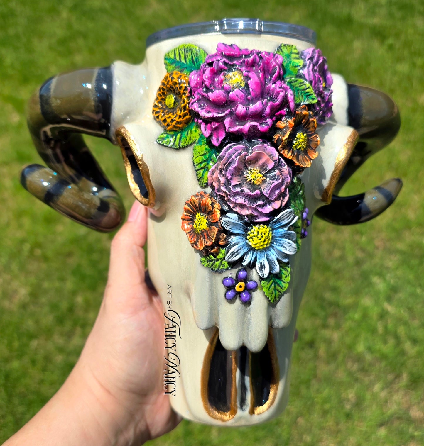 Floral Ram Skull Tumbler 32oz