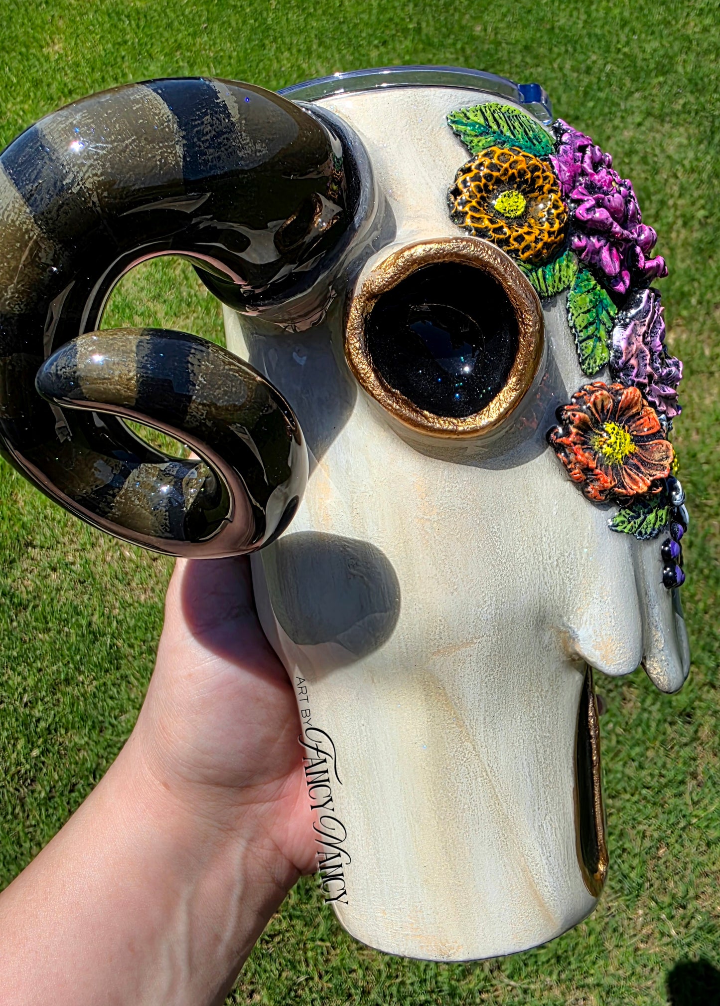 Floral Ram Skull Tumbler 32oz