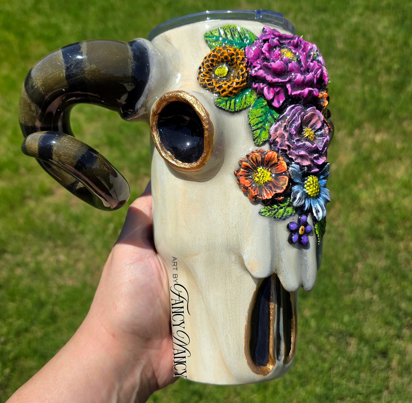 Floral Ram Skull Tumbler 32oz