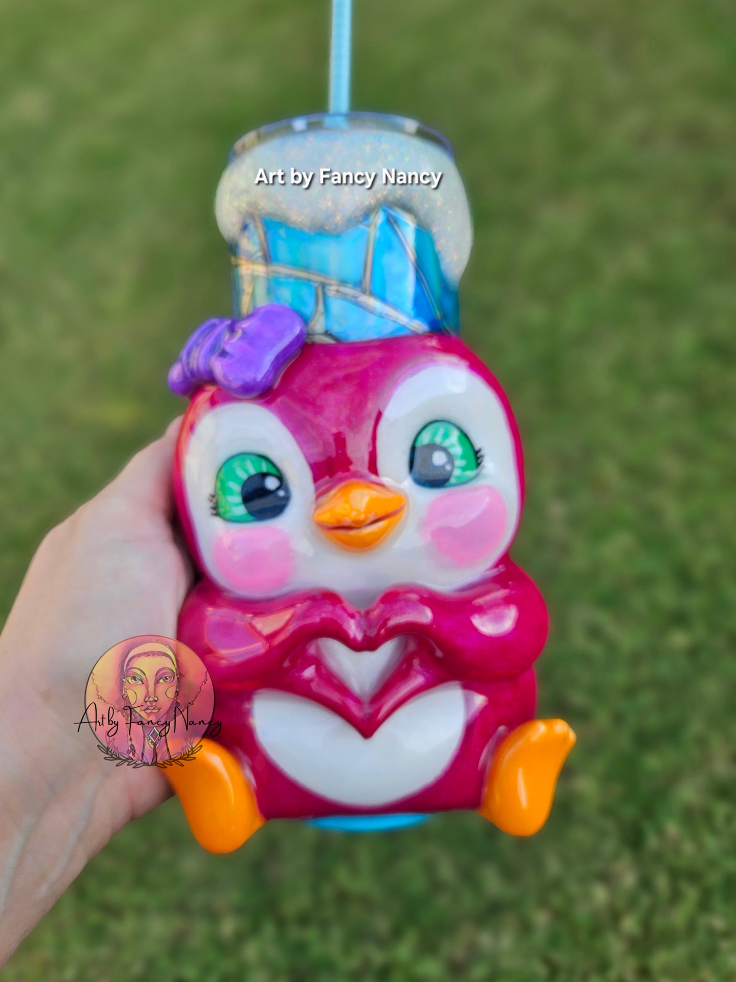 Pink Penguin tumbler 24oz