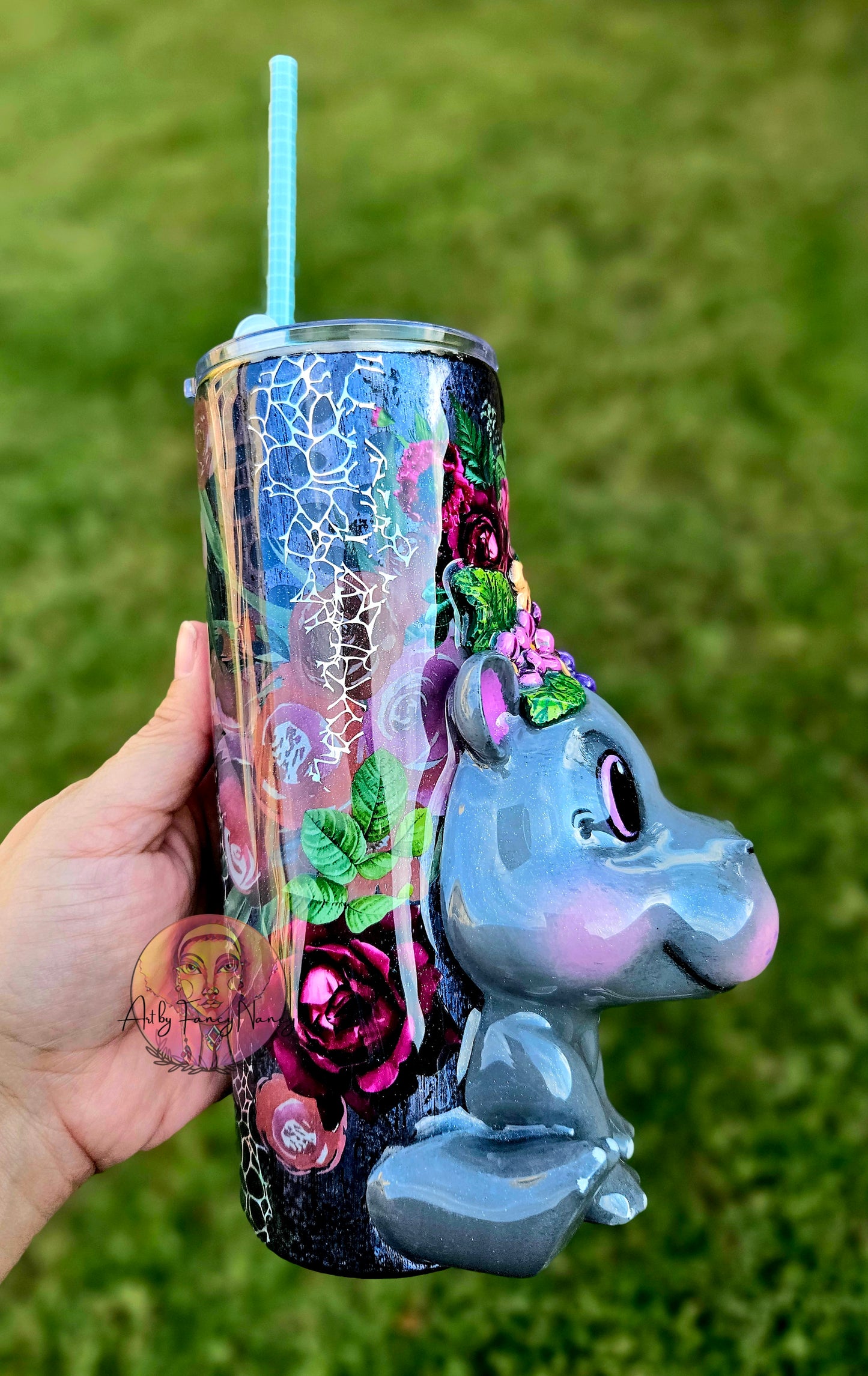 Floral hippo tumbler 24oz
