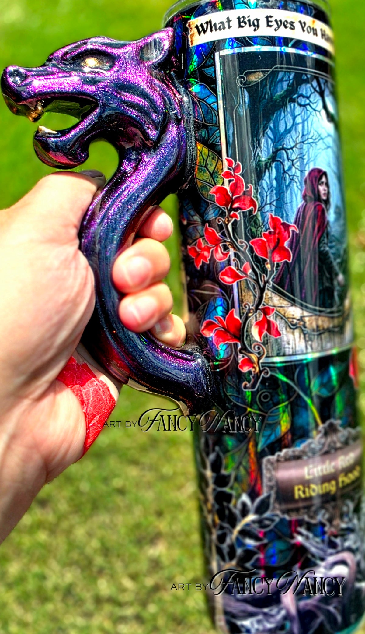 Red Riding Hood tumbler with 3d wolf handle #1 35oz