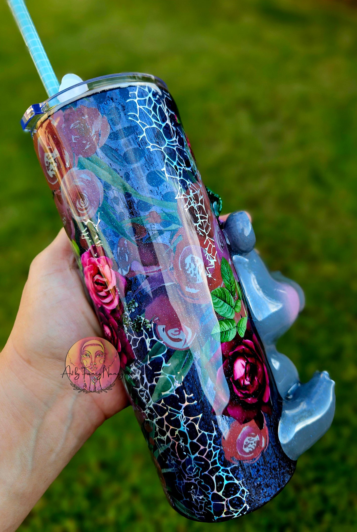 Floral hippo tumbler 24oz