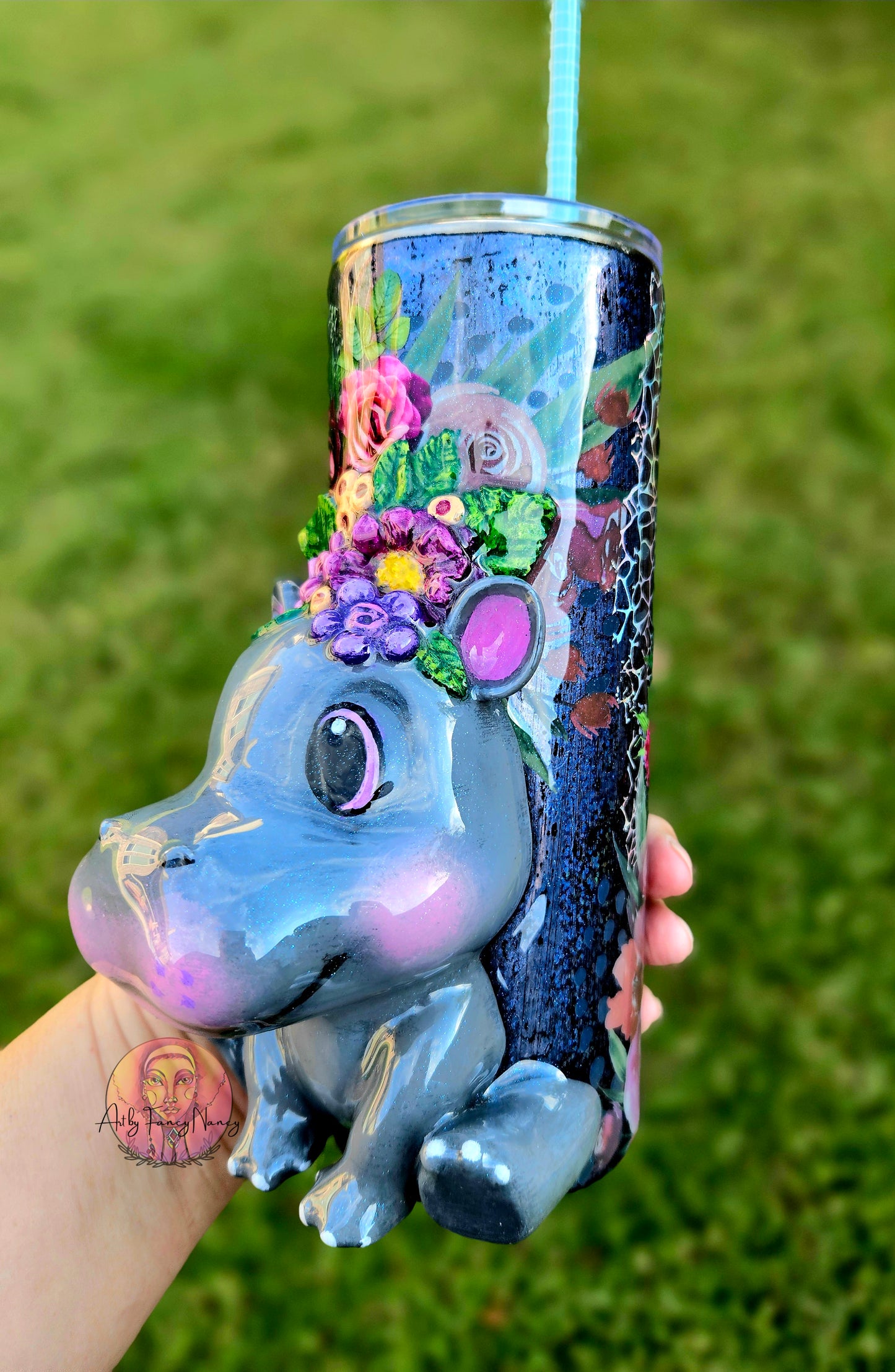 Floral hippo tumbler 24oz
